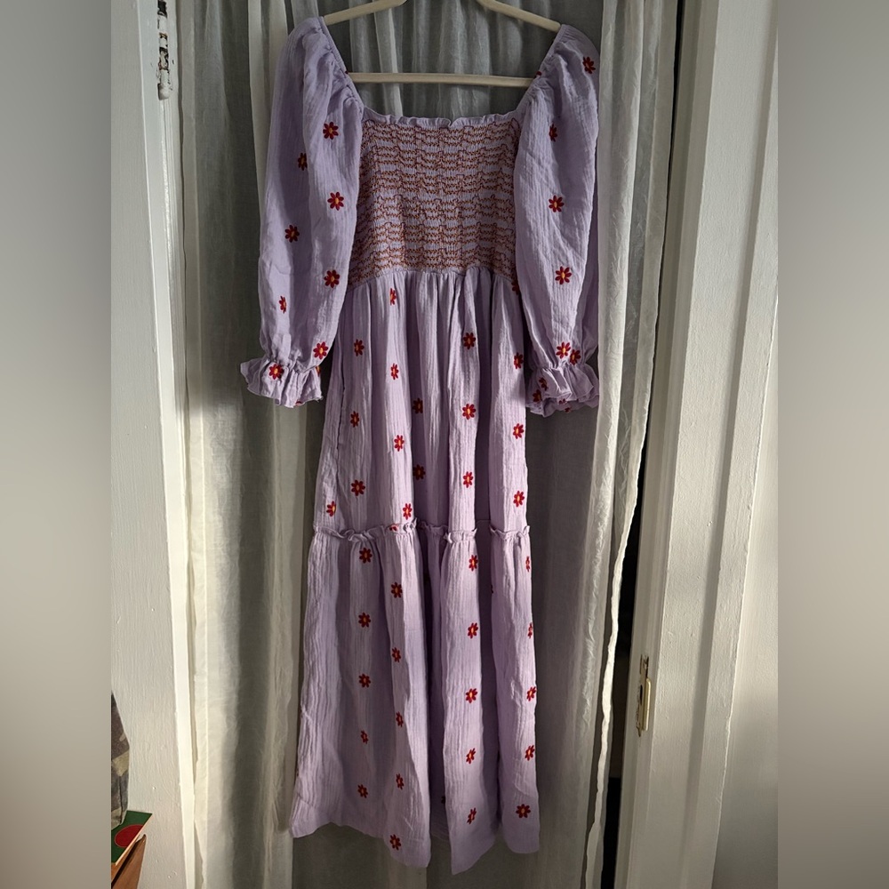 Lilac Floral Embroidered Maxi Dress Women's size L - Picture 3 of 7